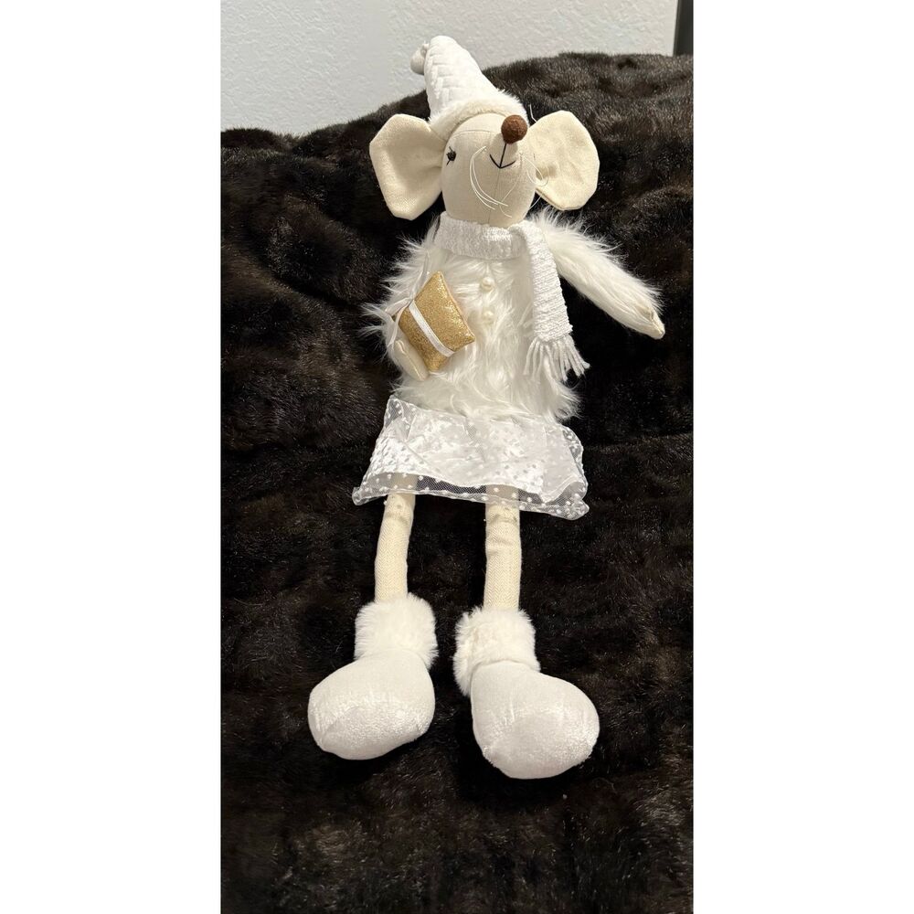 Christmas Field Mouse Fur Coat And Boots Gold Trim Plush 21" Tall stuffed